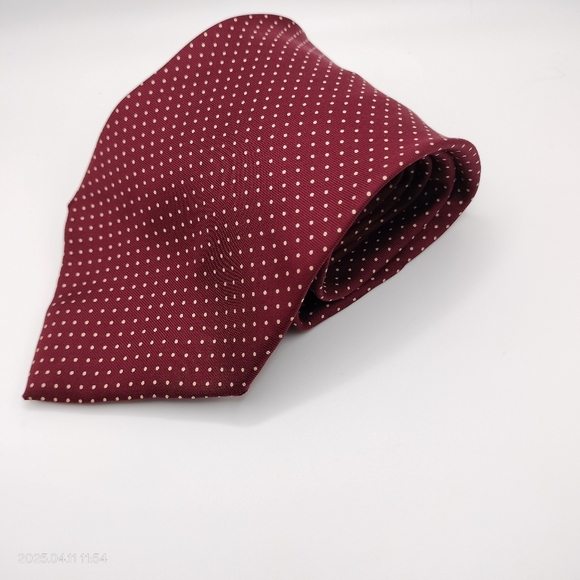 Leonardo Strelli Tie Rack Maroon Off White Swiss Dot Silk NeckTie Made In Italy - Picture 11 of 12